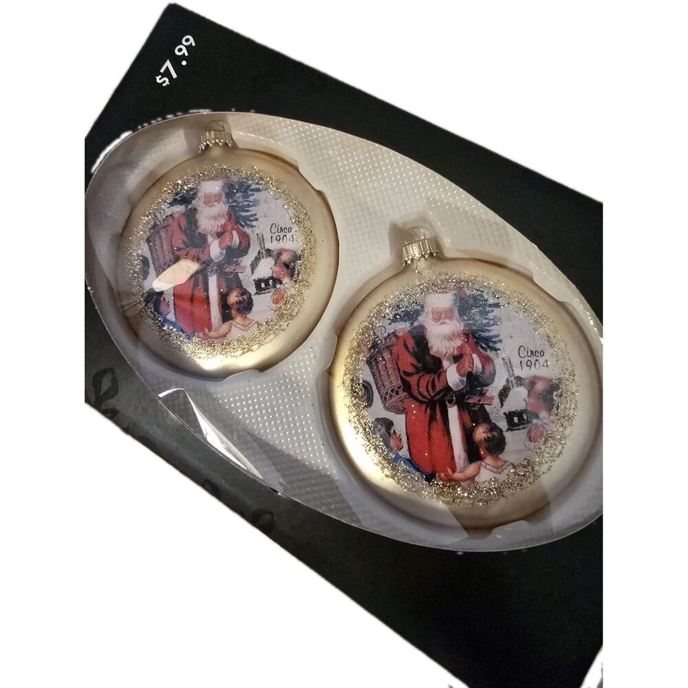 Set Of 2 OLD WORLD St Nicholas Santa CHRISTMAS ORNAMENTS 3.5" Glittered New